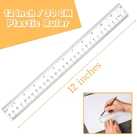 Plastic Ruler, 12 Inch Clear Plastic Ruler, Centimeter, Millimeter and Inches, Pack of 2