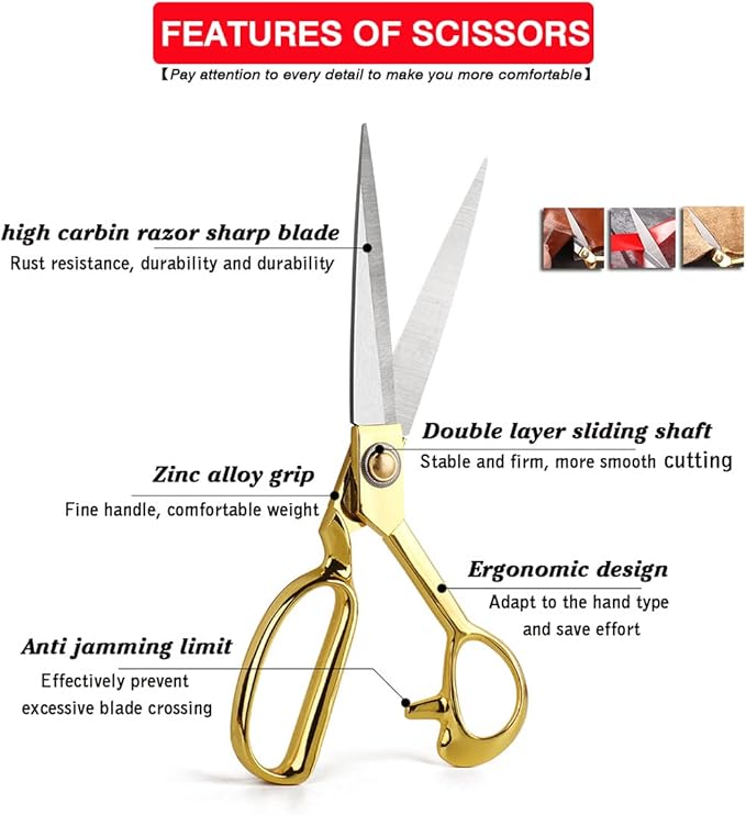 Professional Fabric Scissors，10" Sewing Scissors, Heavy Duty Shears for Fabric,Leather,Raw Materials,Dressingmaking,Upholstery Shears for Dressmakers Students Office Crafting