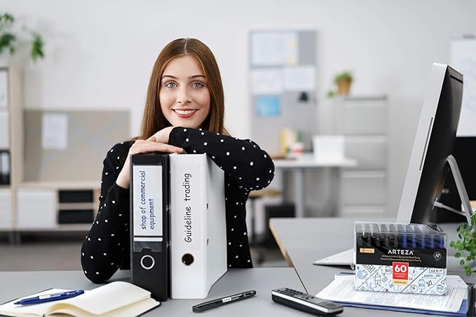 ARTEZA Permanent Markers in Bulk, Set of 60, Black & Blue, Fine Tip