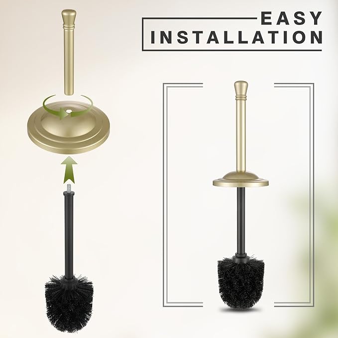 Gold Toilet Brush and Holder Set,304 Stainless Steel Toilet Bowl Brush and Holder for Bathroom,Heavy Duty Toilet Brush,Durable Scrubbing Bristles,Splash Resistant,Long Hanlde