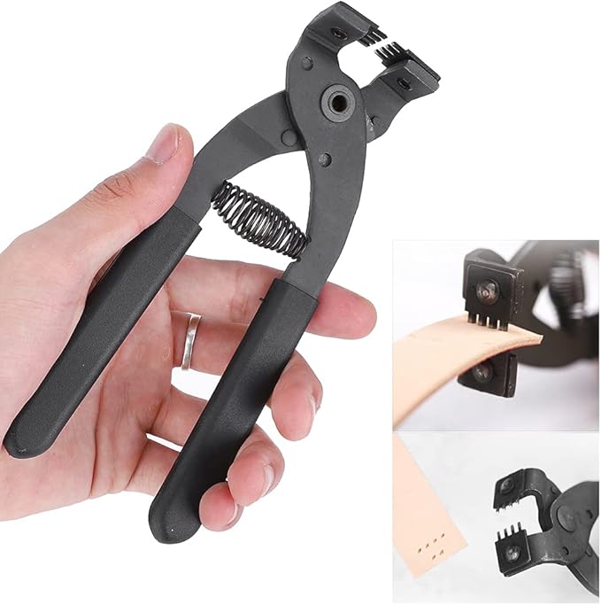 Leather Punch Tool Silent Pliers, 6.7in Handheld Leather Hole Punch Tool with 0.15in Head, DIY Leather Art Craft Hole Punch Stitching Hand Pliers for Belts Straps Saddles Shoes (4mm-4 Teeth)