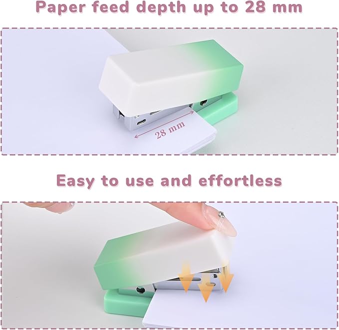 Temiary 2 Pcs Mini Desktop Stapler with Staples Standard, Small Cute Stapler for Desk, 12 Sheets Capacity, Gradient Staplers for Student or Office Use (Green & Pink)