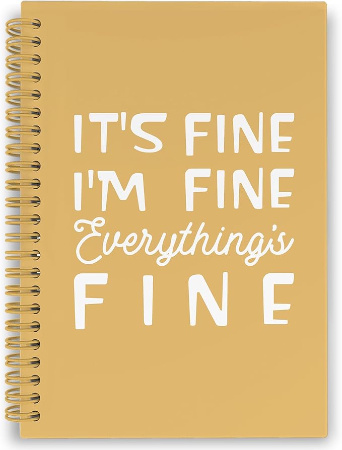 XPH Funny Yellow Spiral Notebook, It's Fine I'm Everything Is Fine Journaling Notebooks for Women Men, Humorous Hardcover Journals for Office 160 Pages 5.5 x 8.3 Inch, Sarcastic Gifts for Coworkers