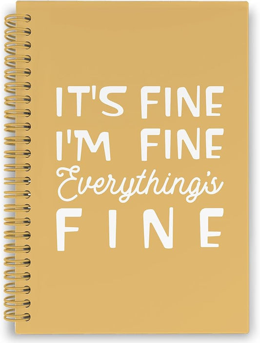 XPH Funny Yellow Spiral Notebook, It's Fine I'm Everything Is Fine Journaling Notebooks for Women Men, Humorous Hardcover Journals for Office 160 Pages 5.5 x 8.3 Inch, Sarcastic Gifts for Coworkers