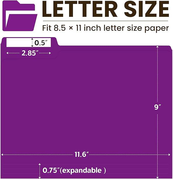 Colored File Folders Letter Size, 60 Pack Purple Folders 1/3 Cut Tabs, Assorted Pastel Color Office School Buiness Folders for Filing Organization, Paper File Folder Bulk Set