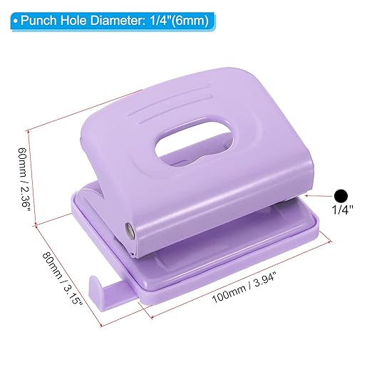 PATIKIL 1/4" 2 Hole Paper Punch, Metal Hole Puncher 8 Sheet Punch Capacity Adjustable Hole Punch for Office and Home Supplies, Purple