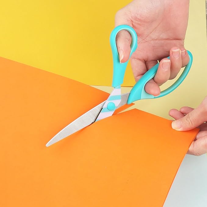 Scissors, Sharp Blades with Pattern, Soft Grip Handle, Multi-Purpose Scissors Set of 3 Suitable for Families, Office, and School Use, Blue