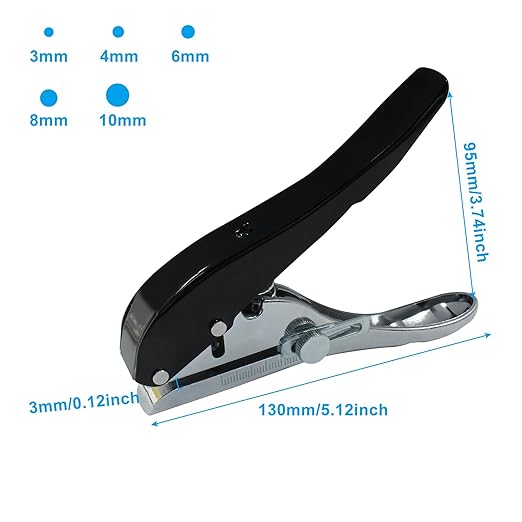 4 mm Single Hole Punch, Portable Hand Held Paper Hole Puncher, Black Long Hole Punch for Paper, Cards, Plastic