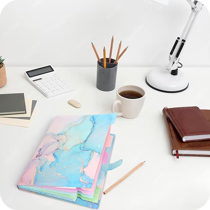 Expanding File Folder,Folders for Important Documents Organizer,Accordion File Organizer,Aesthetic Folders for School Students,5 Pockets File Folder for Home Bills,Pack of 2(Pink+Cyan)