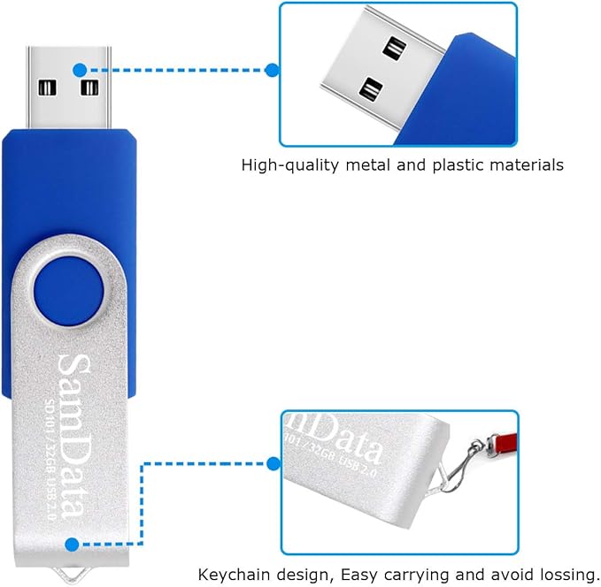 USB 2.0 Flash Drive 32GB, 3 Pack Thumb Drive Swivel Memory Stick External Storage (3 Colors: Blue Green Red)