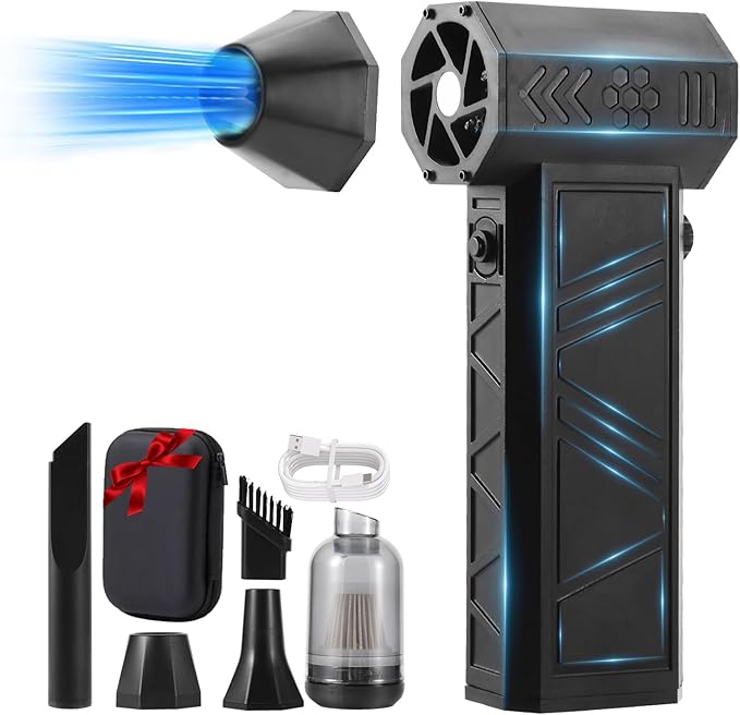 Electric Compressed Air Duster - 20,0000 RPM Rechargeable Cordless Turbo Blower, Portable Air Blower Gun for Cars, PC, Keyboard, Home & Outdoor Dust Cleaning (Replaces Compressed Air Cans)