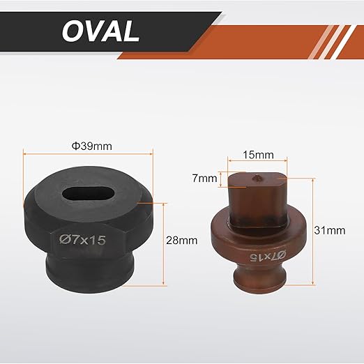 HARFINGTON Hydraulic Hole Punch Die 7x15mm Oval Hole 40Cr Steel Electric Punching Kit for MHP-20 JP-20 Electric Punching Machine, Burgundy & Black