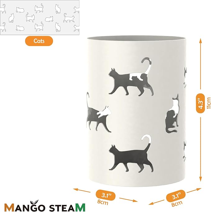 Mango Steam Metal Pen Holder, Makeup Brush Cup Organizer for Office, Bathroom, Vanity (White, Cat)…