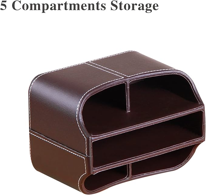 YAPISHI Leather Remote Control Holder, 360 Degree Spinning Desk TV Remote Caddy/Box, Coffee Table Organizer for Controller, Media, Calculator, Mobile Phone and Pencil Storage