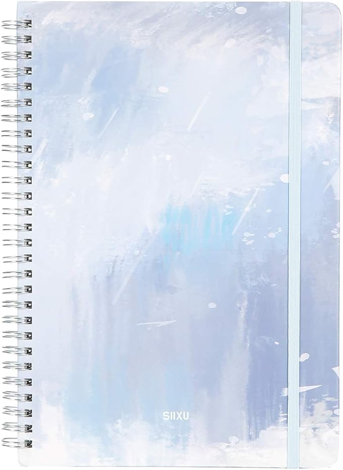 SIIXU Spiral Notebooks and Journals, Unique Personal Diary to Write in for Women and Girls, Pretty Unruled Paper Design, 6.8"x9.8", 128 Pages, Winter