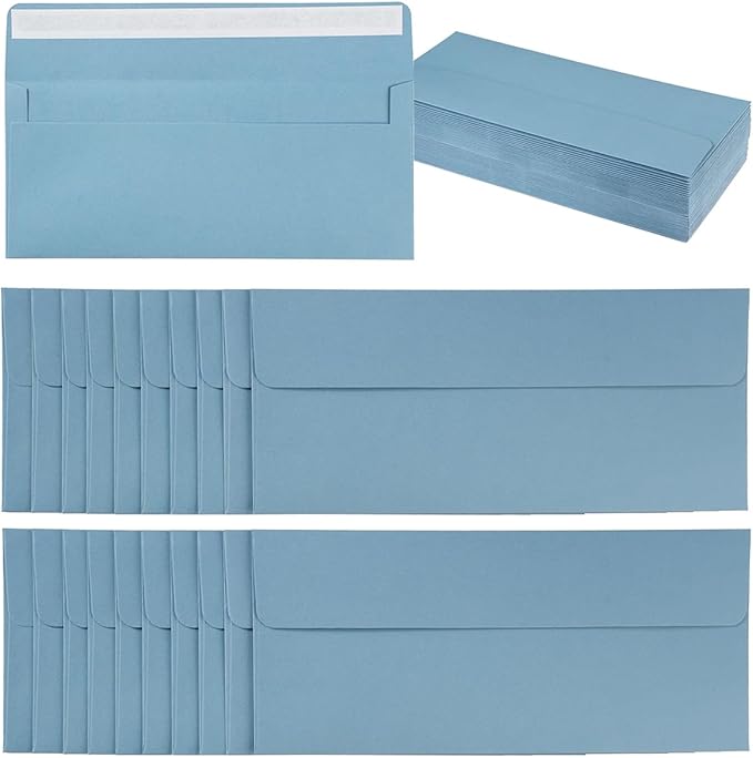100 Pack Colorful #10 Business Envelopes Self Seal Standard Envelopes for Office Checks, Business, Letter Mailing Invoices, 4.13 x 9.49 Inches (Dusty-Blue)
