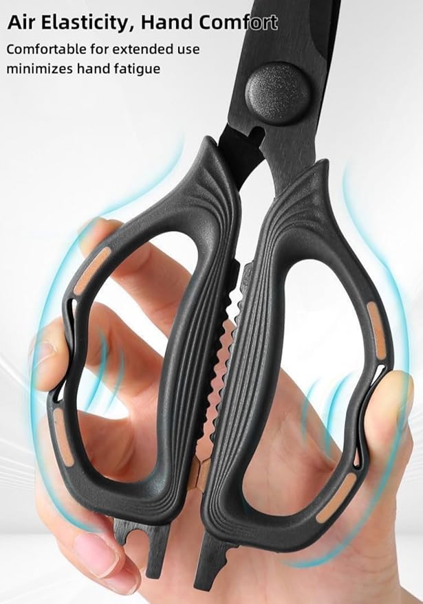 Kitchen Shears Scissors Food Scissors, 8-in-1 Multifunction Japanese Stainless Steel Meat Shears, Dishwasher Safe Sharp Shear All Purpose with Comfort Grip, Ideal for Everyday Use-Black