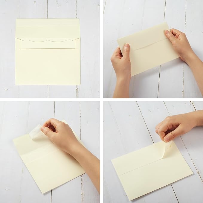 100 Pack Cream Color 4x6 Envelopes with Blank 4 x 6 Cards Self-Adhesive Business Envelopes Invitations Cards Envelopes (Cream, A4)