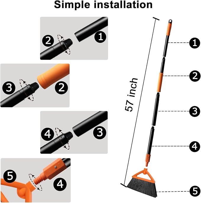 SZJYHQY 3 Pack Outdoor Indoor Broom, Brooms for Sweeeping Indoor, Heavy-Duty Kitchen Broom with Long Pole, Angle Broom Orange for Garages Restaurant Courtyard Office Slidewalk Lobby Sweep Dust