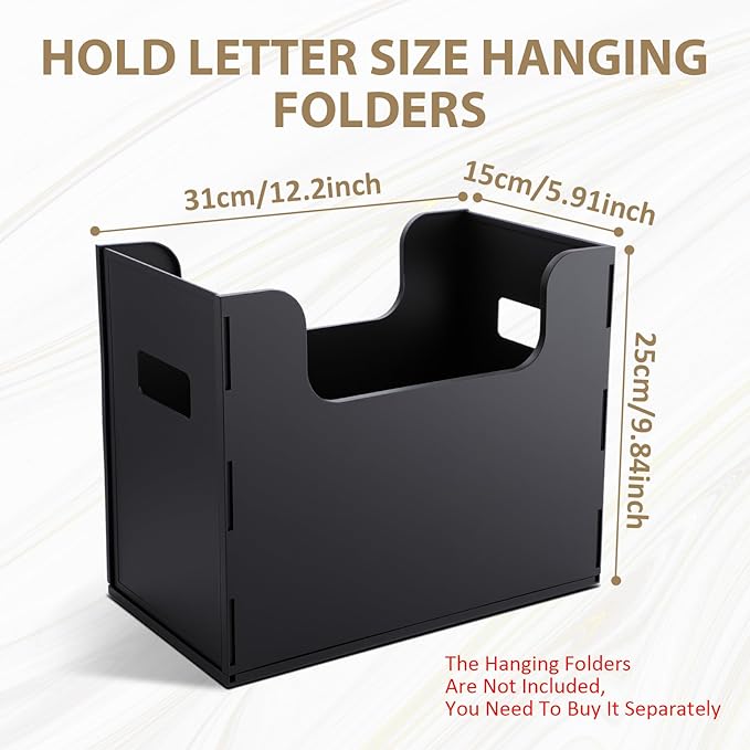 Portable Desktop File, Side Handles, Filing Organizer, Hanging File Folders, Letter Size for Schools Office Home(Black,2 Pcs)