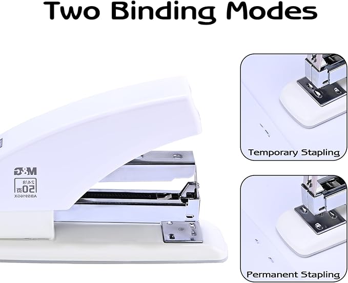 M&G Desk Effortless Stapler with 2000 Staples, 50 Sheets Capacity Heavy Duty Office Staplers, Jam Free, One Finger Touch Stapling Ergonomic Stapler for School Home Office Supplies (White)
