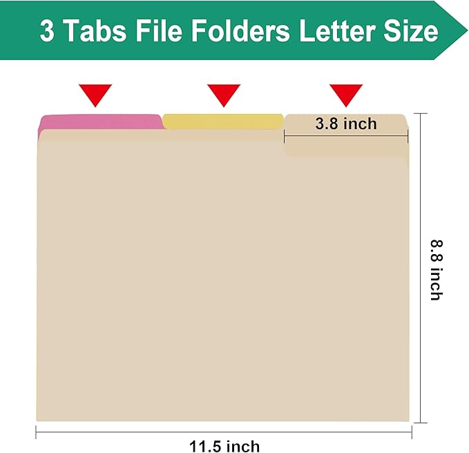 Manilla File Folder,1/3 Cut Tab,Letter Size Folders,Great for Organizing and Easy File Storage,18 Per Box