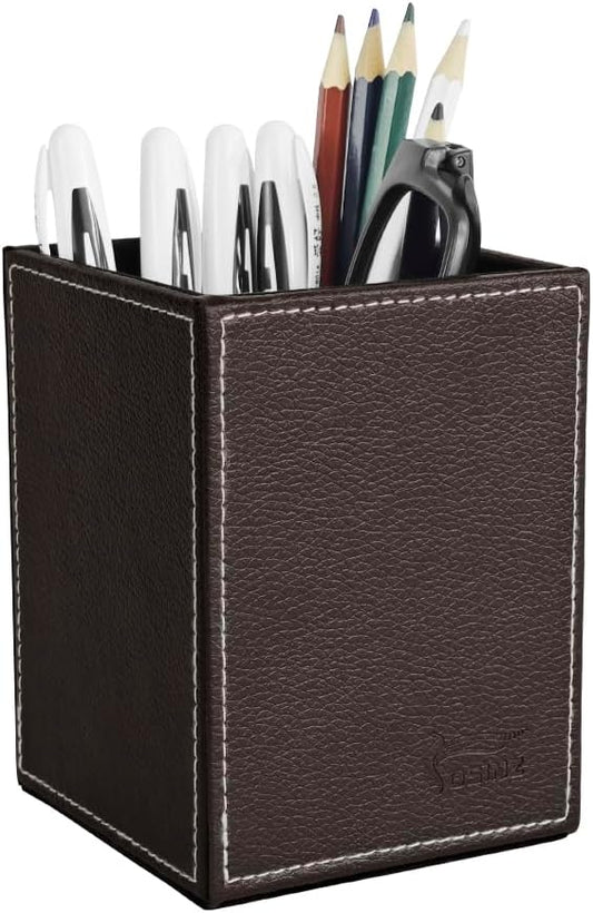 Pen Pencil Holder Cup Container PU Leather Desk Organizer Stand Decor Brush Scissor Holder Decoration Office Desk Home School