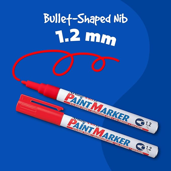 Artline 440XF Paint Markers for Wood, Plastic, and Canvas, Waterproof Marker for Indoor/Outdoor Applications, Opaque Coloring Markers with 1.2mm Bullet Tip - Red, 12 Pack