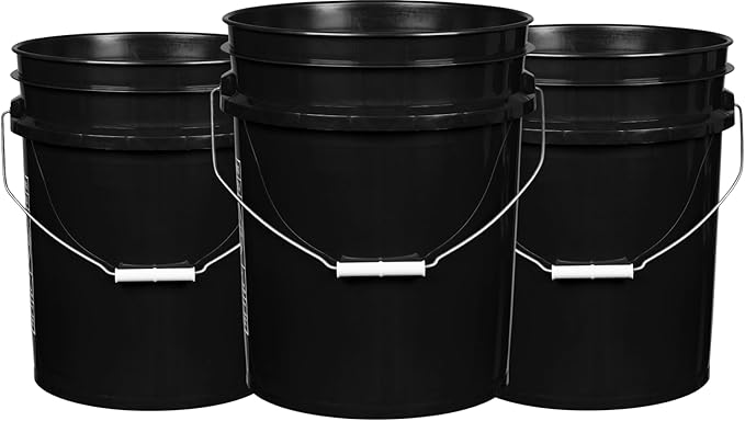 House Naturals 5 Gallon Black Bucket with Aqua lid Pack of 3 Made in USA containers