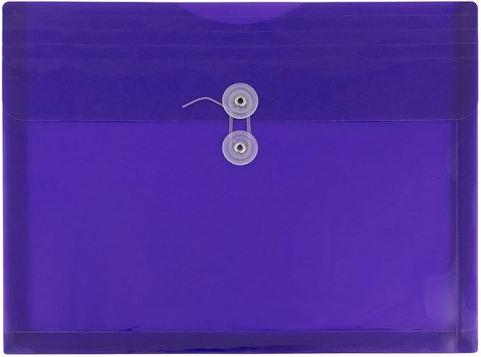 JAM PAPER Plastic Envelopes with Button & String Tie Closure - Letter Booklet - 9 3/4 x 13 - Purple - 12/Pack