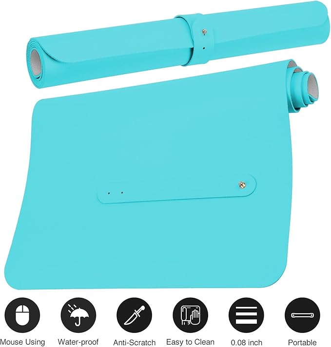 Boutilon Leather Desk Pad Protector,Non-Slip Mouse Pad,Laptop Desk Pad,Office Mouse Mat,Waterproof Leather Desk Blotter,Desk Writing Pad for Office and Home (XXXL-Bright Blue,47"x 24")