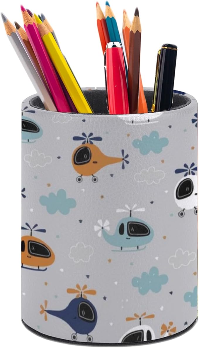 Helicopter Pen Holder Pencil Organizer Cute Pencil Cup Desk Decor Makeup Brush Holder PU Multifunctional Office Suppliesfor Home Classroom School