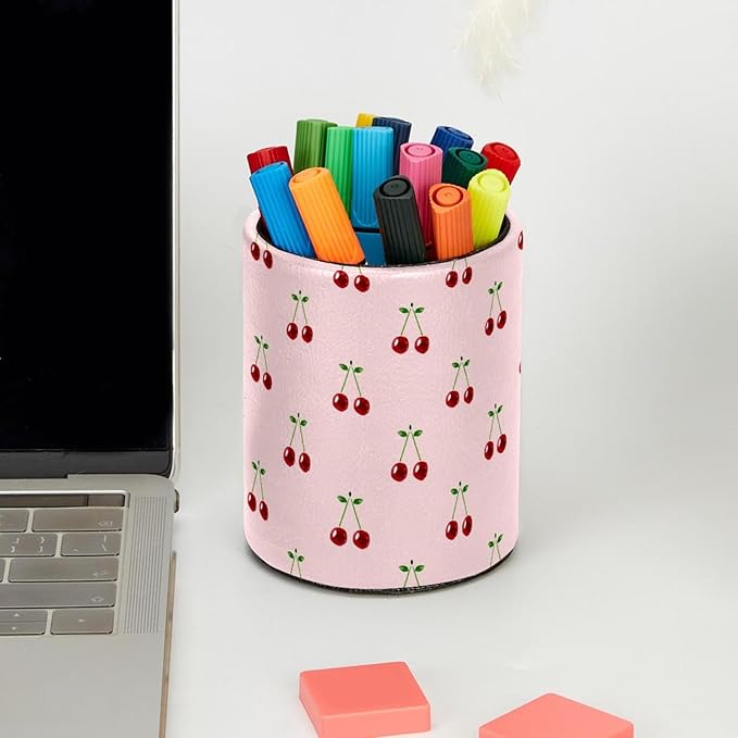 Cherry Pencil Box, Multiple-Use Desk Writing Stationary Organizer Pen Holder Cups Office School Supplies Storage