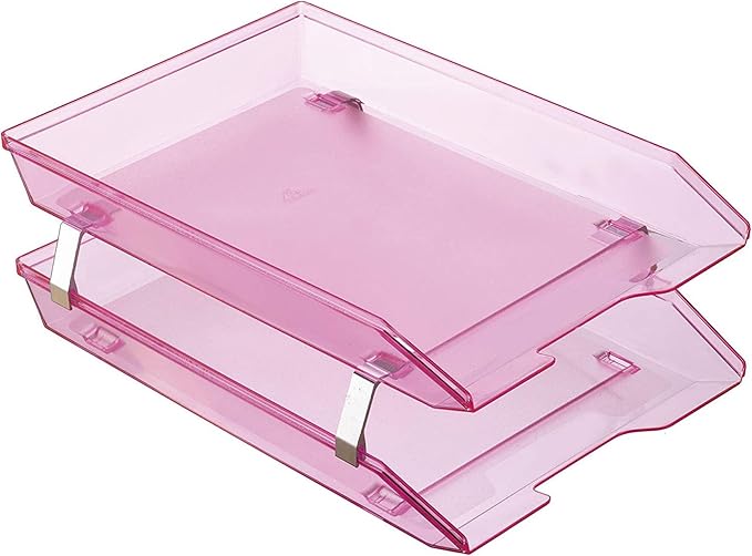 Acrimet Facility 2 Tier Letter Tray, Front Load, Letter Size/A4, Desktop File Organizer, Plastic (Clear Pink Color)