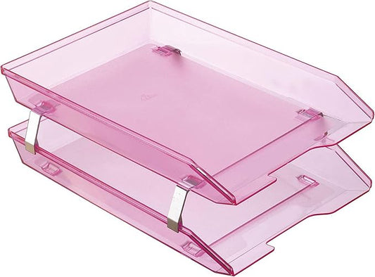 Acrimet Facility 2 Tier Letter Tray, Front Load, Letter Size/A4, Desktop File Organizer, Plastic (Clear Pink Color)
