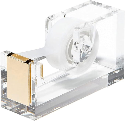 OfficeGoods Acrylic Tape Dispenser – Modern Desk Organizer for Office Supplies – Heavy Duty Refillable Tape Holder for Home and School Crafting – Stylish Desktop Accessory for Gift Wrapping, Gold
