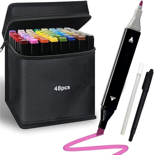 Alcohol Markers, 48 Colors Dual Tip Art Marker, Drawing for All Artists Paint Markers Pen with Carry Case Sketching Coloring
