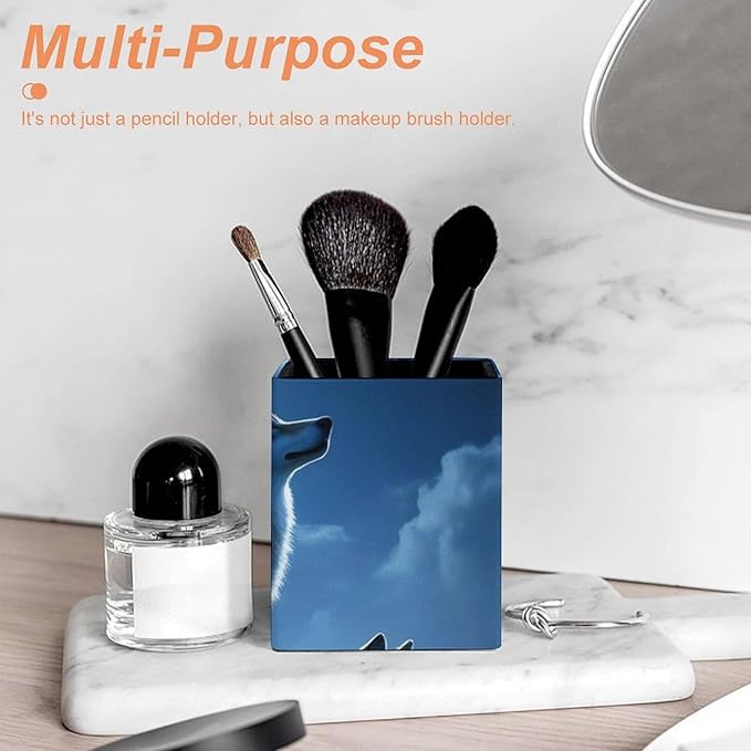 Pen Holder Stand For Desk, Pencil Pen Holder Cup, Desktop Stationery Organizer, Waterproof Multifunctional Office Supplies Wolves Howling Full Moon