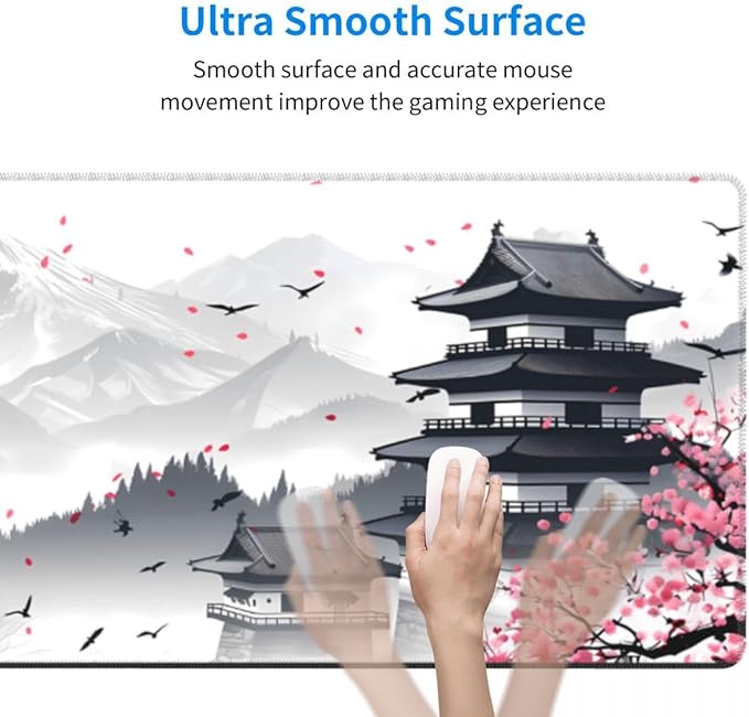 Desk Pad,Office Desk Mat 31.5"×11.8"Large Gaming Mouse Pad,Durable Extended Computer Mouse Pad,Waterproof Thick Big Mouse Pads with Non-Slip Rubber Base Office Home Japanese Castle Cherry