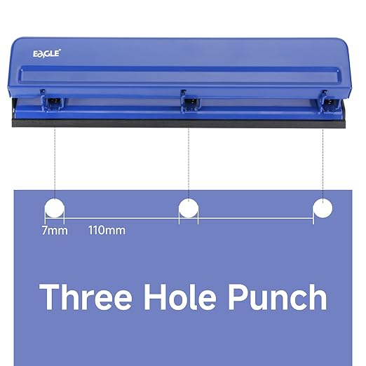 Eagle 3 Hole Punch, Desktop Heavy Duty Paper Puncher,12 Sheet Punching Capacity, All-Metal Construction(Blue)
