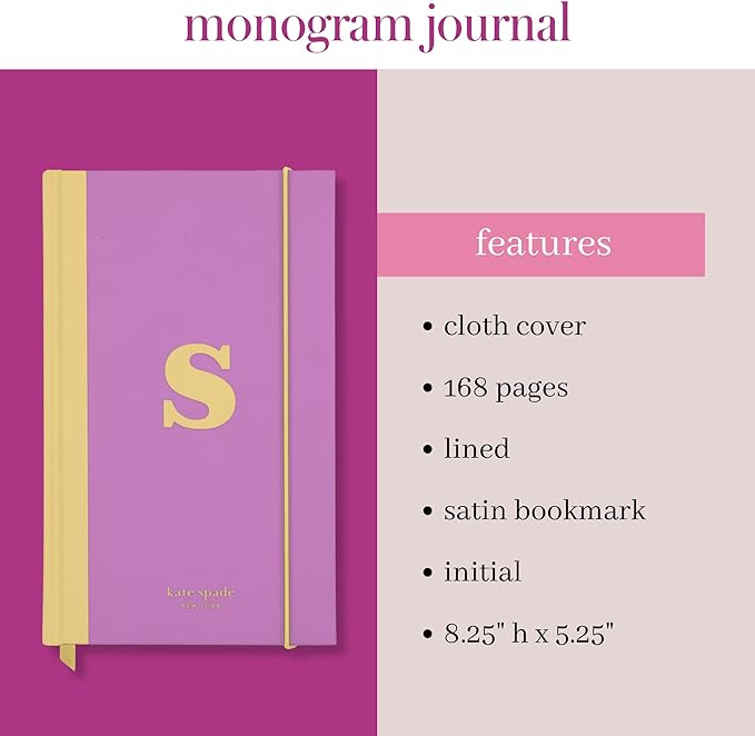 kate spade new york Just Mine Notebook Journal, Monogram Cloth Hardcover Journal, 8.25" x 5.25", Diary Includes 168 Lined Pages, (S)
