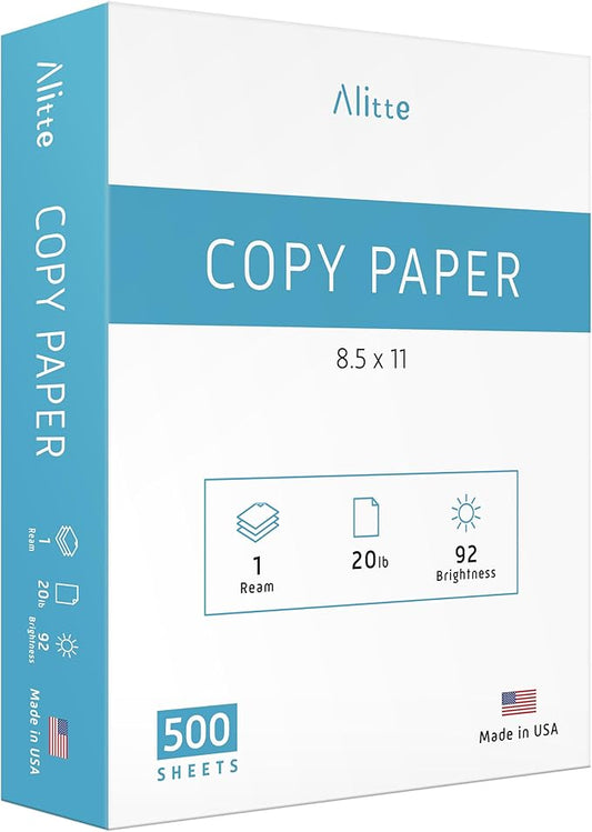 Printer Paper - 8.5 x 11 White Letter Size Copy Paper, 1 Ream 500 Sheets 20 lb Printing Paper for Documents Writing, Drawing, Smooth, 92 Bright | Home, School, Office Supplies | Made in USA