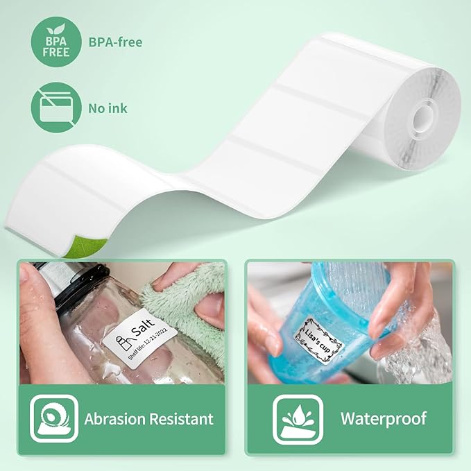 Label Paper Compatible with Phomemo M110/M100/M200/M220/M221 Label Printer, Sticker Multi-Purpose Label Tape Self-Adhesive Thermal Paper, Black on White, 1.97"x1.18" (50x30mm) 230 Labels/Roll, 3-Roll