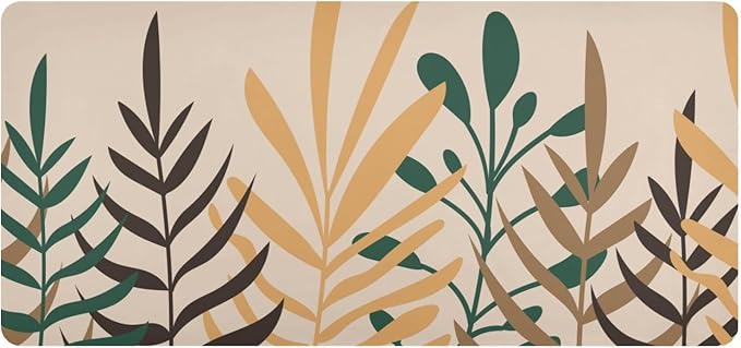 Mouse Pad Desk Mat Leather Desk Pad Large Gaming Desk Cover Protector Mat for Keyboard Computer Laptop Office Waterproof 47.2 x 23.6 Inch Boho Leaves Beige