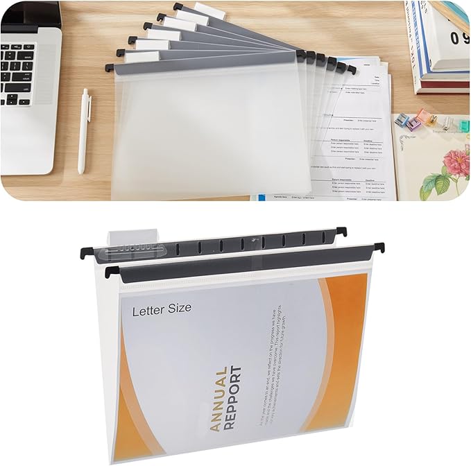 30 Piece Transparent Hanging Folder, Letter Size, with 1/5 Cut Adjustable Label, polyethylene Hanging File Folder 9.5x11 inch, Suitable for Office, Home, School