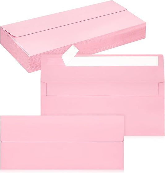 50 Pack #10 Business Envelopes, Self Seal Standard Pink Envelopes for Secure Business & Legal Mailing, Office, Checks, Letter, Invoices, 4 1/8 x 9 1/2 Inches