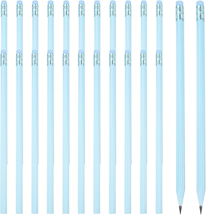PATIKIL Round Pencils, 24 Pcs Triangle HB Graphite Pencil Wooden Pencils with Eraser for Classroom Office Writing Drawing Supplies, Blue