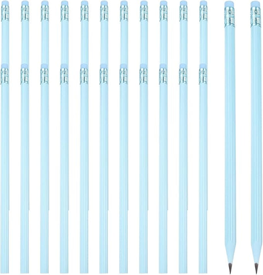 PATIKIL Round Pencils, 24 Pcs Triangle HB Graphite Pencil Wooden Pencils with Eraser for Classroom Office Writing Drawing Supplies, Blue