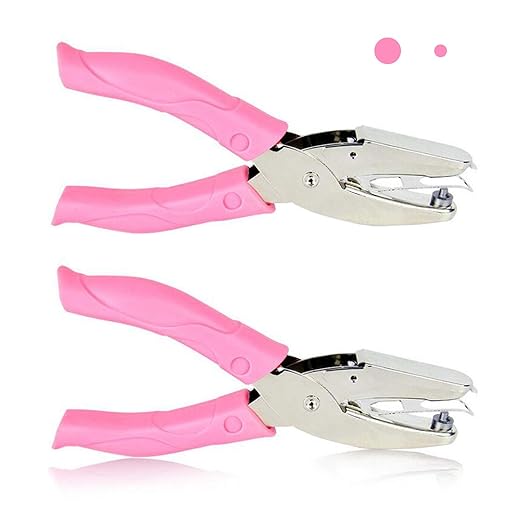 MIAO JIN 2Pcs 1/16" and 1/8" Handheld Metal Hole Punch for DIY Craft Paper Scrapbook Puncher Small Circle Shaped Hand Tool with Grip