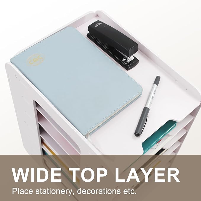 SONGWAY Paper Storage Organizer for Desk - 7 Tier Paper Sorter Organizer, Letter Mail Tray, File Folder Holder Rack, White Desk File Organizer for Home Office